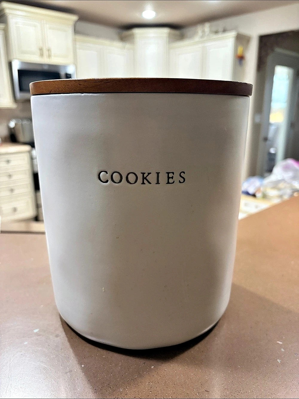 Hearth & Hand Wooden Lid Cookies Canister in White & Brown